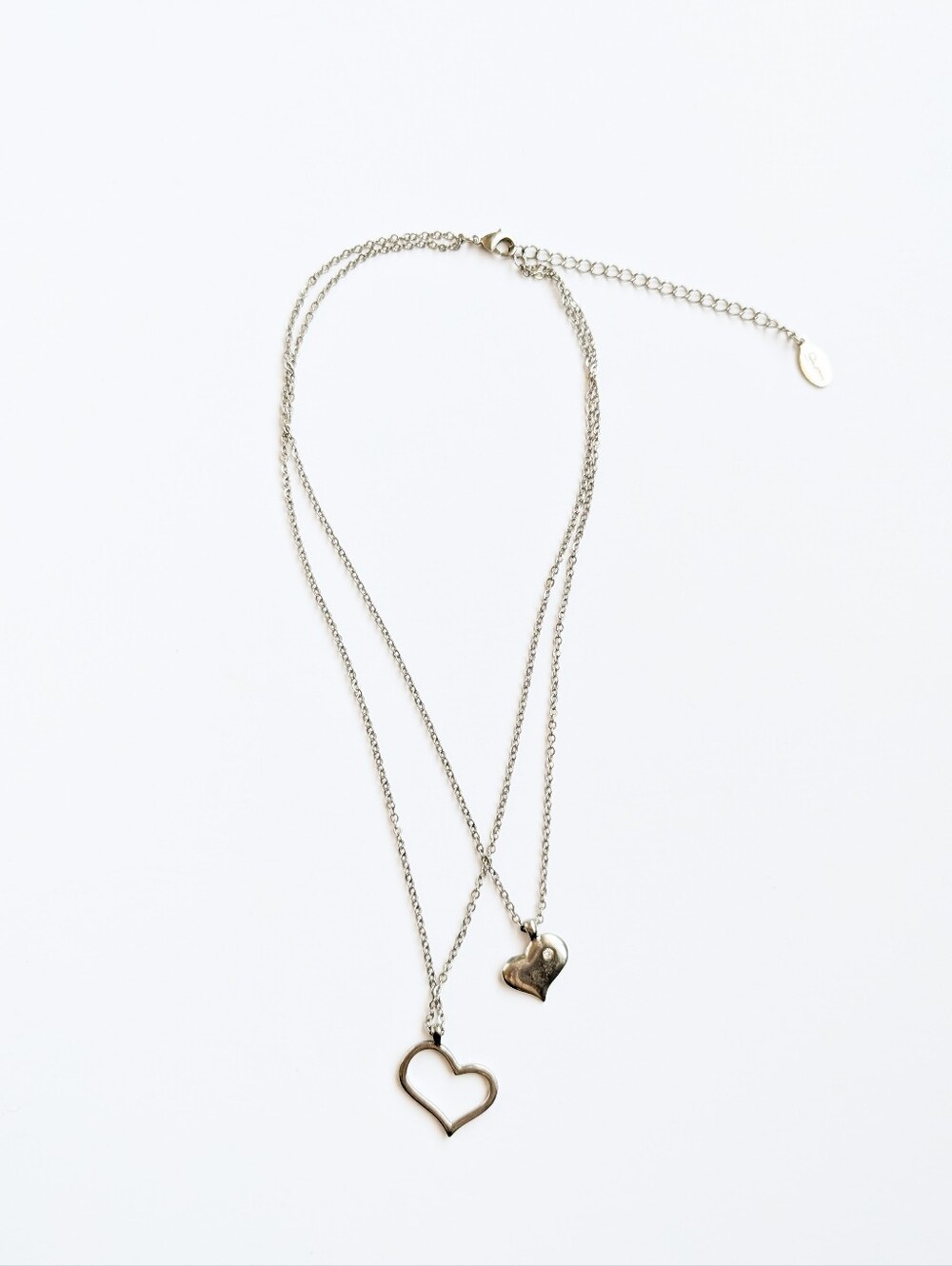 Guess Layered Double Heart Silver Necklace